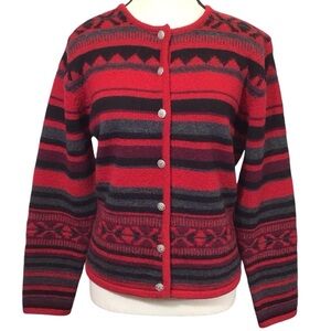 Karen Scott Womens Wool Cardigan Size MP Button Up Fair Isle Sweater Nordic Twee